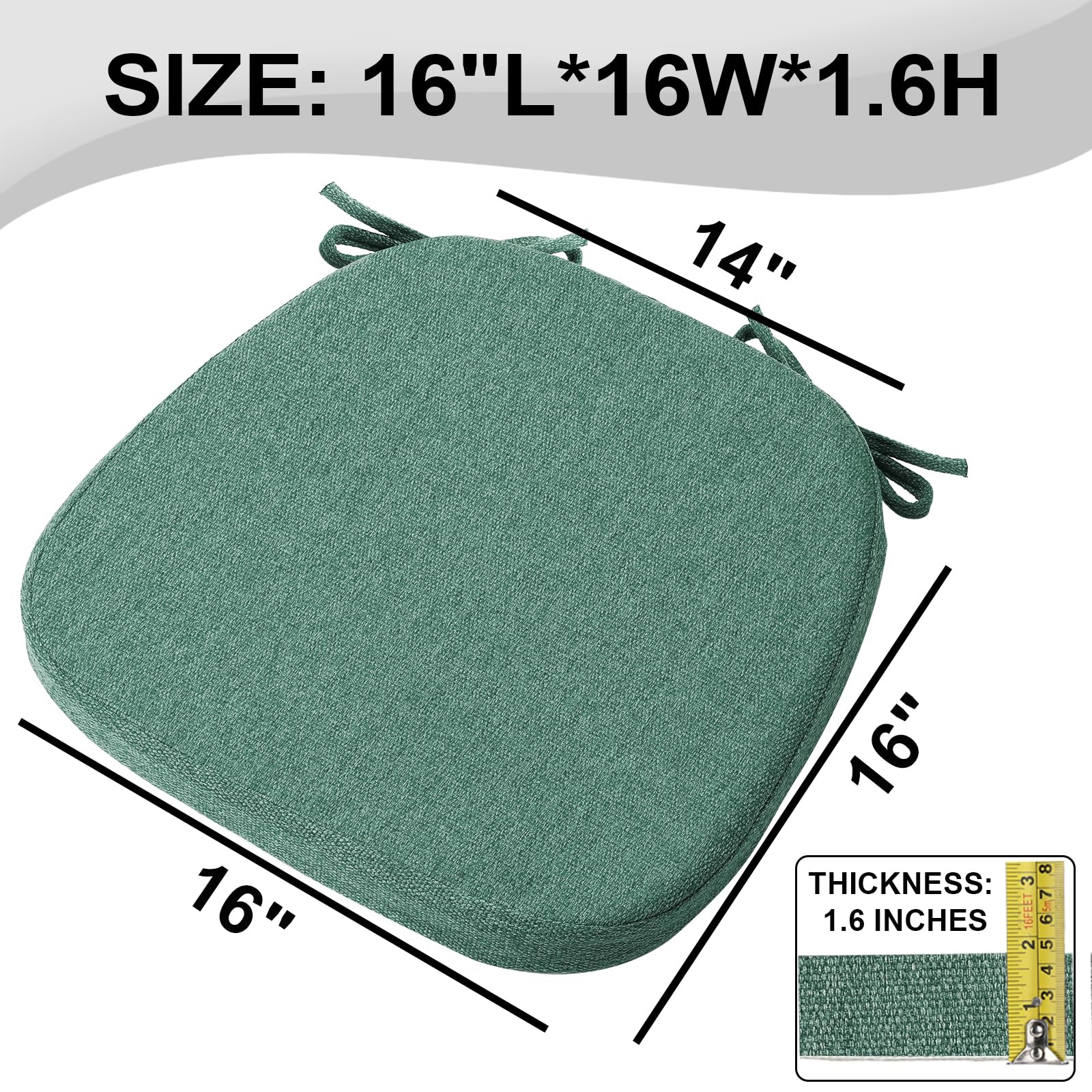 SINOSSO 1 Pack Memory Foam Chair Cushions for Dining Chair, Friendly Woven Fabric 16" U-Shape Comfortable Kitchen Chair Pad, Removable Slip Resistant Seat Cushion (1 Piece, Water Blue)
