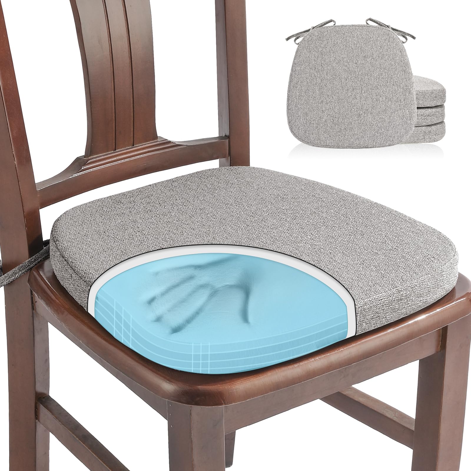 SINOSSO 1 Pack Memory Foam Chair Cushions for Dining Chair, Friendly Woven Fabric 16" U-Shape Comfortable Kitchen Chair Pad, Removable Slip Resistant Seat Cushion (1 Piece, Water Blue)