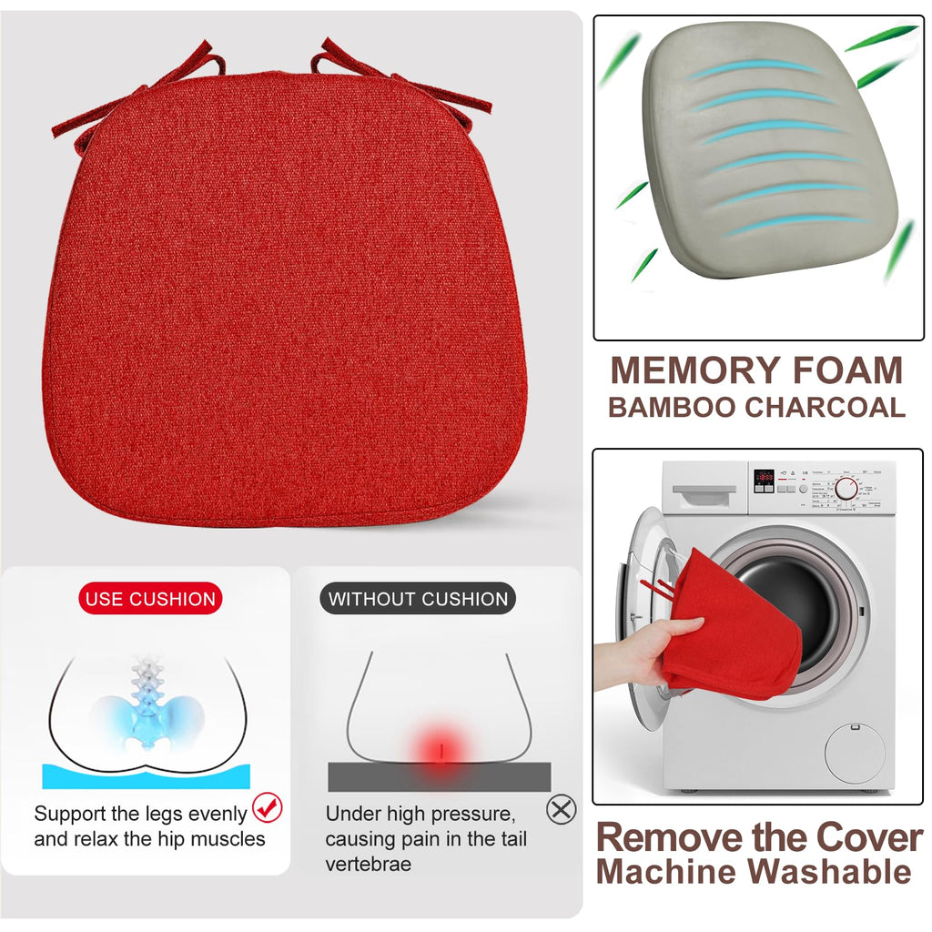 SINOSSO 1 Pack Memory Foam Chair Cushions for Dining Chair, Friendly Woven Fabric 16" U-Shape Comfortable Kitchen Chair Pad, Removable Slip Resistant Seat Cushion (1 Piece, Water Blue)