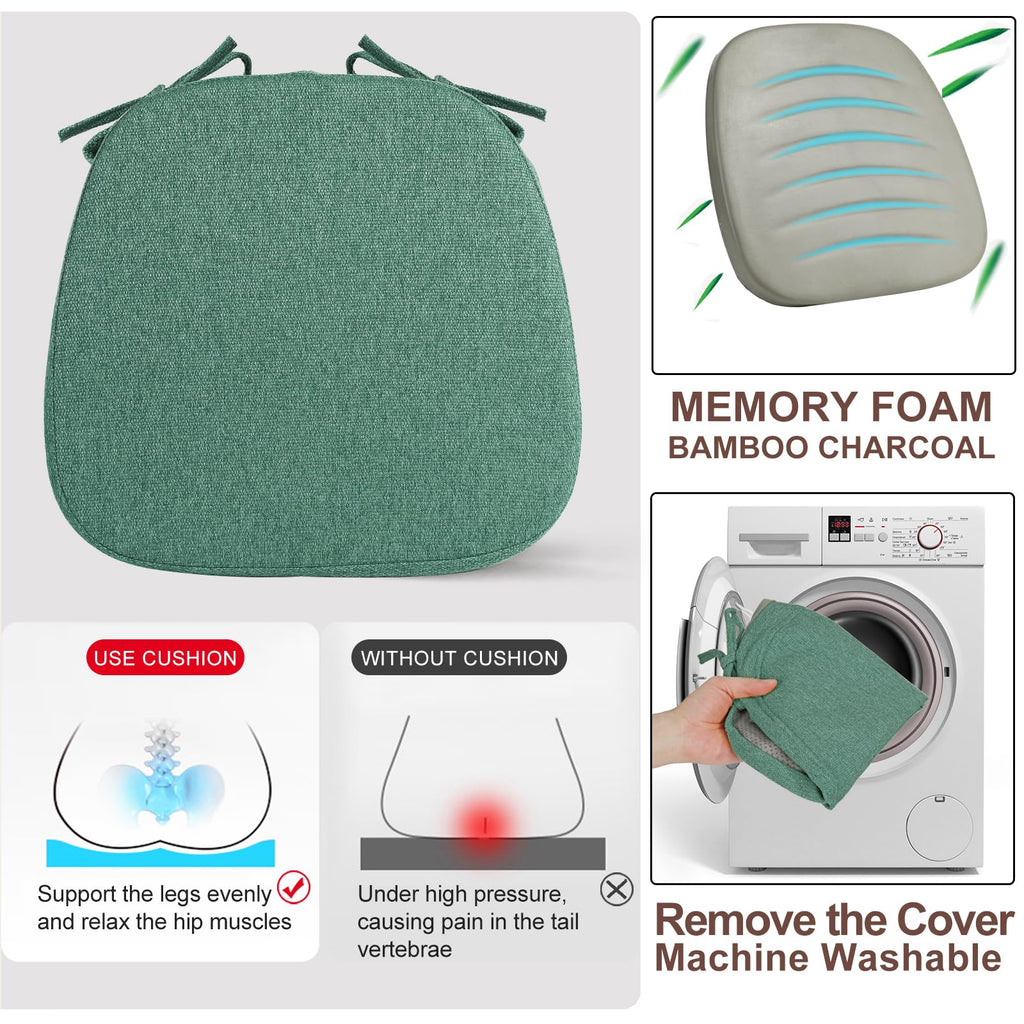 SINOSSO 1 Pack Memory Foam Chair Cushions for Dining Chair, Friendly Woven Fabric 16" U-Shape Comfortable Kitchen Chair Pad, Removable Slip Resistant Seat Cushion (1 Piece, Water Blue)