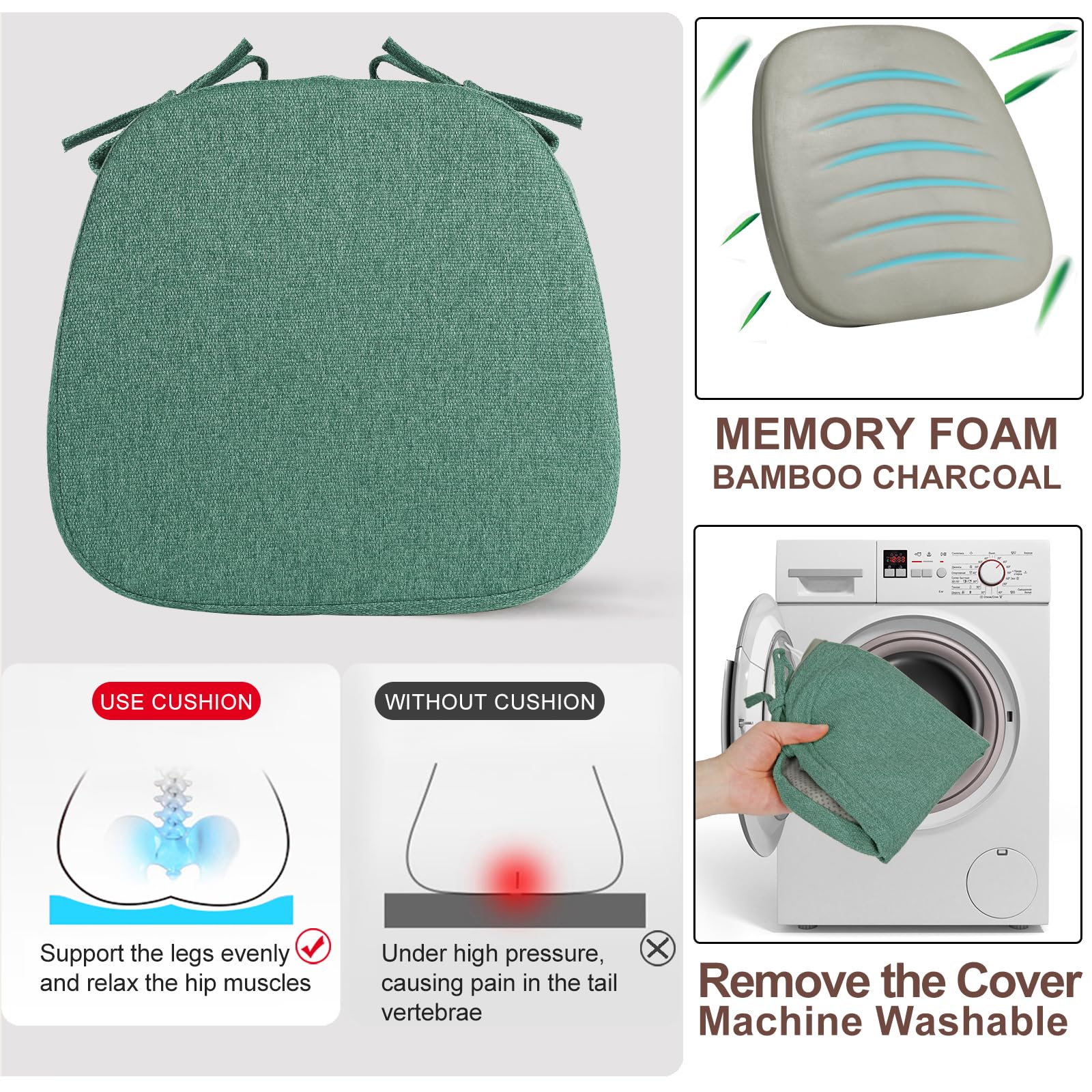 SINOSSO 1 Pack Memory Foam Chair Cushions for Dining Chair, Friendly Woven Fabric 16" U-Shape Comfortable Kitchen Chair Pad, Removable Slip Resistant Seat Cushion (1 Piece, Water Blue)