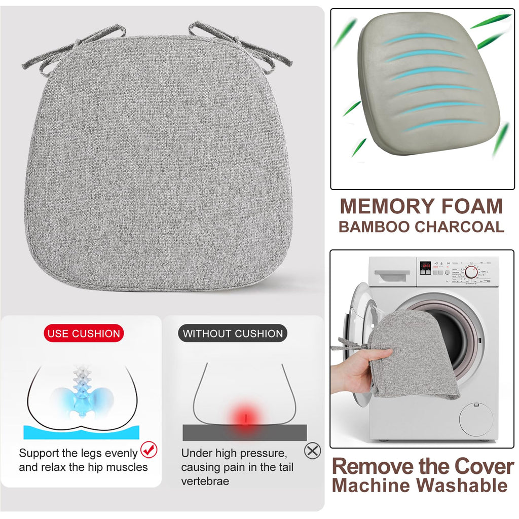 SINOSSO 1 Pack Memory Foam Chair Cushions for Dining Chair, Friendly Woven Fabric 16" U-Shape Comfortable Kitchen Chair Pad, Removable Slip Resistant Seat Cushion (1 Piece, Water Blue)