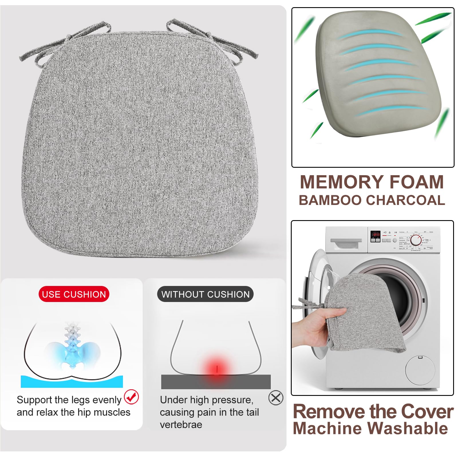 SINOSSO 1 Pack Memory Foam Chair Cushions for Dining Chair, Friendly Woven Fabric 16" U-Shape Comfortable Kitchen Chair Pad, Removable Slip Resistant Seat Cushion (1 Piece, Water Blue)