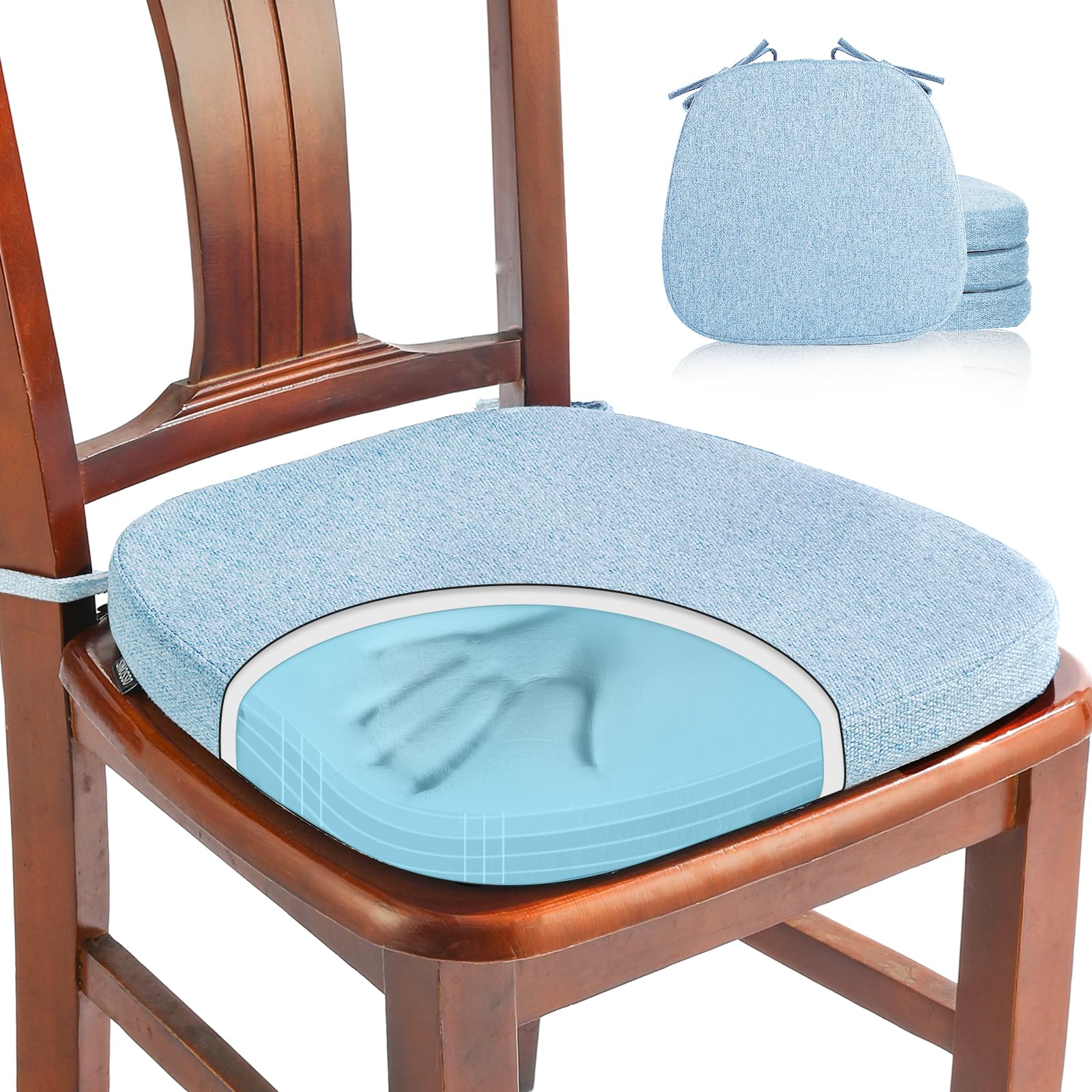 SINOSSO 1 Pack Memory Foam Chair Cushions for Dining Chair, Friendly Woven Fabric 16" U-Shape Comfortable Kitchen Chair Pad, Removable Slip Resistant Seat Cushion (1 Piece, Water Blue)
